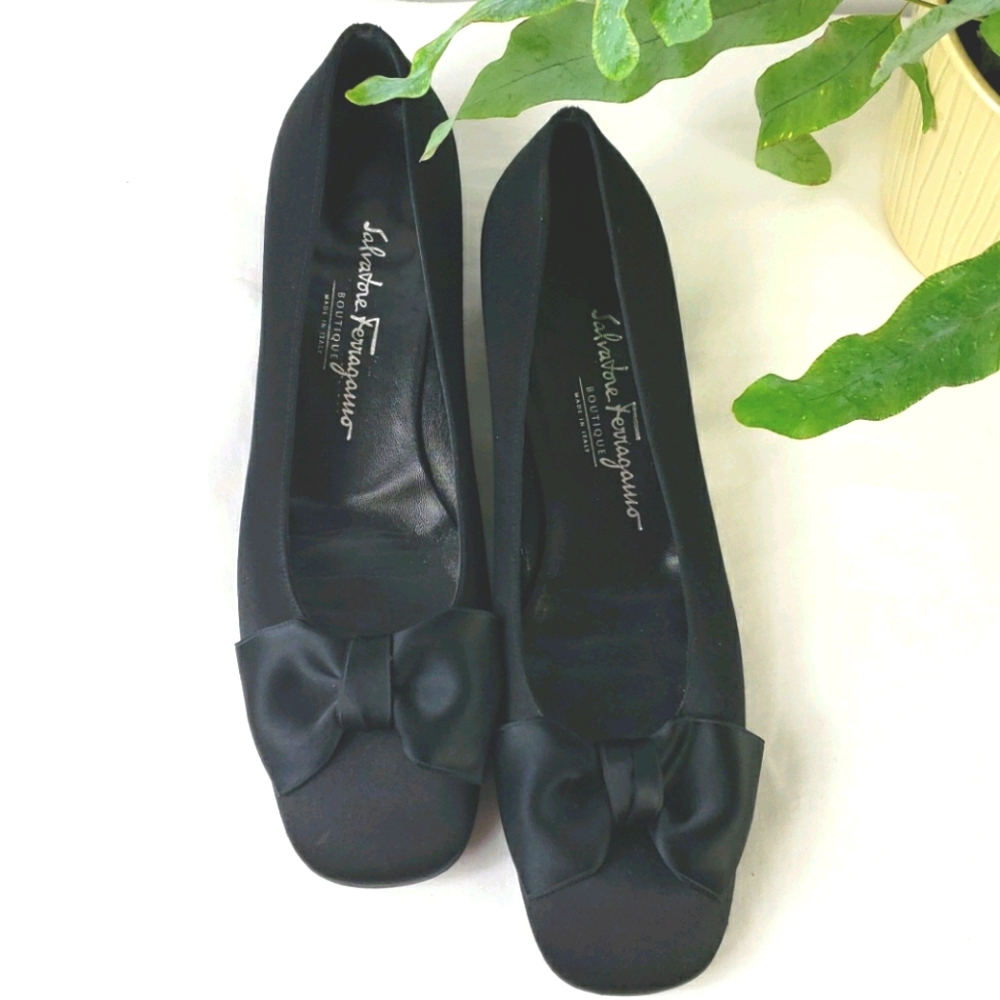Salvatore Ferragamo Black Satin Ballet Flats